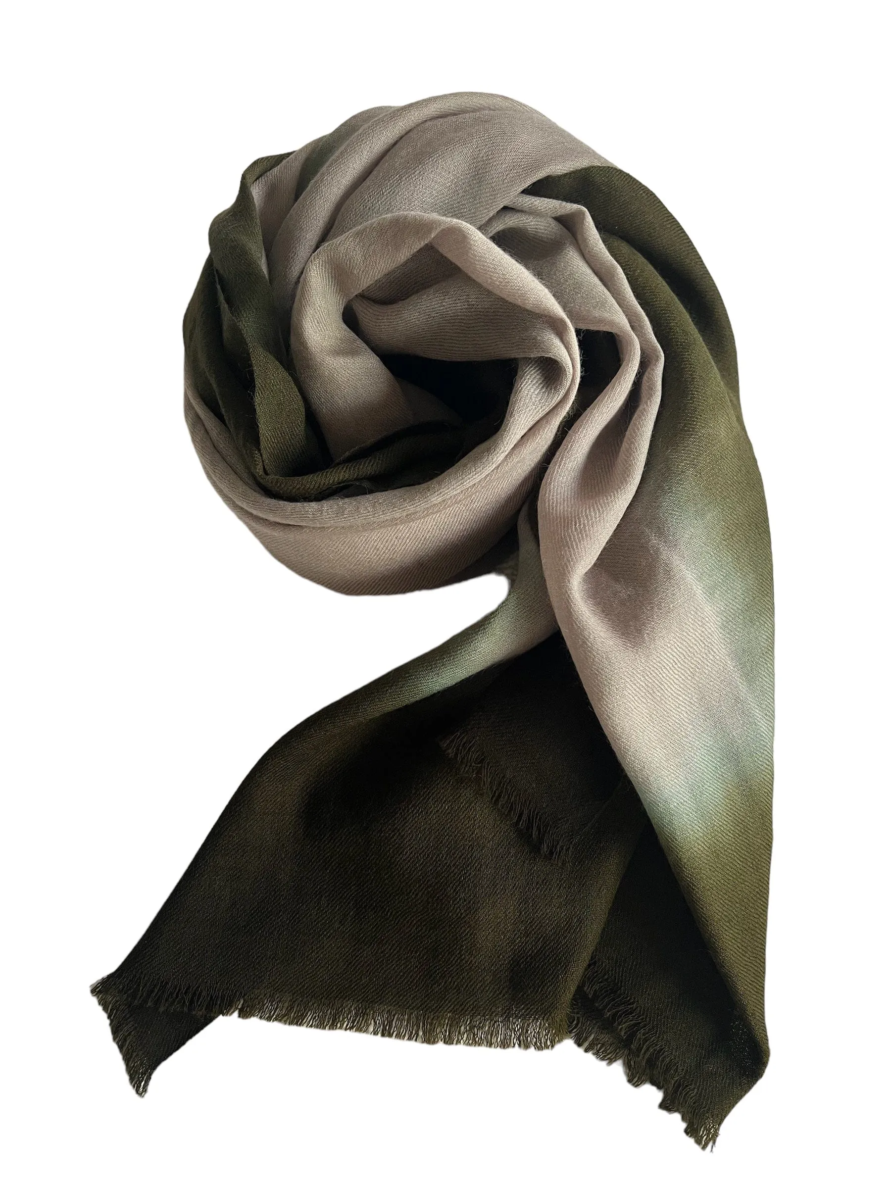 🫒 Pure Wool Luxury Scarf Tie Dye Olive Beige