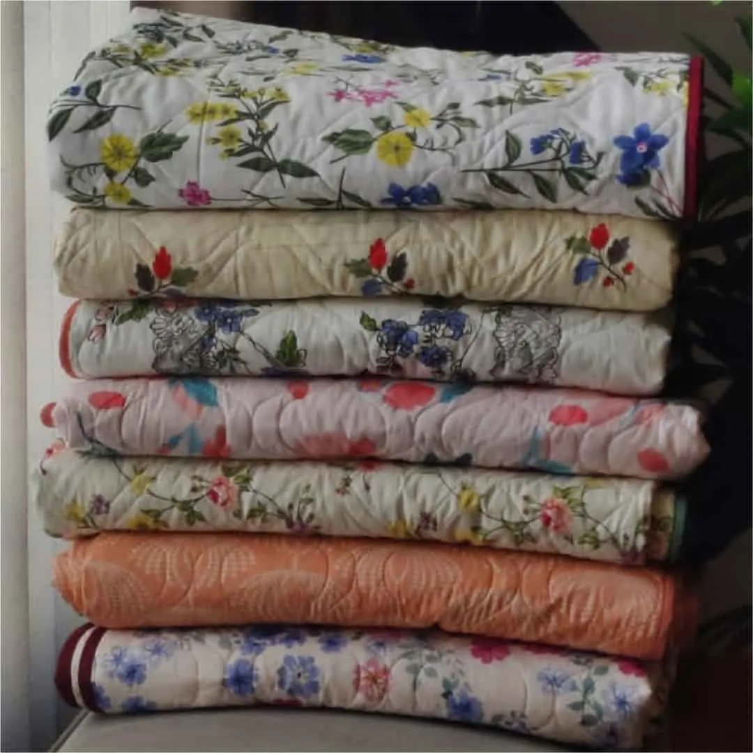 100% Malmal Cotton Blanket, Dohar, Quilt for AC and Light Winters - Peach Floral 1