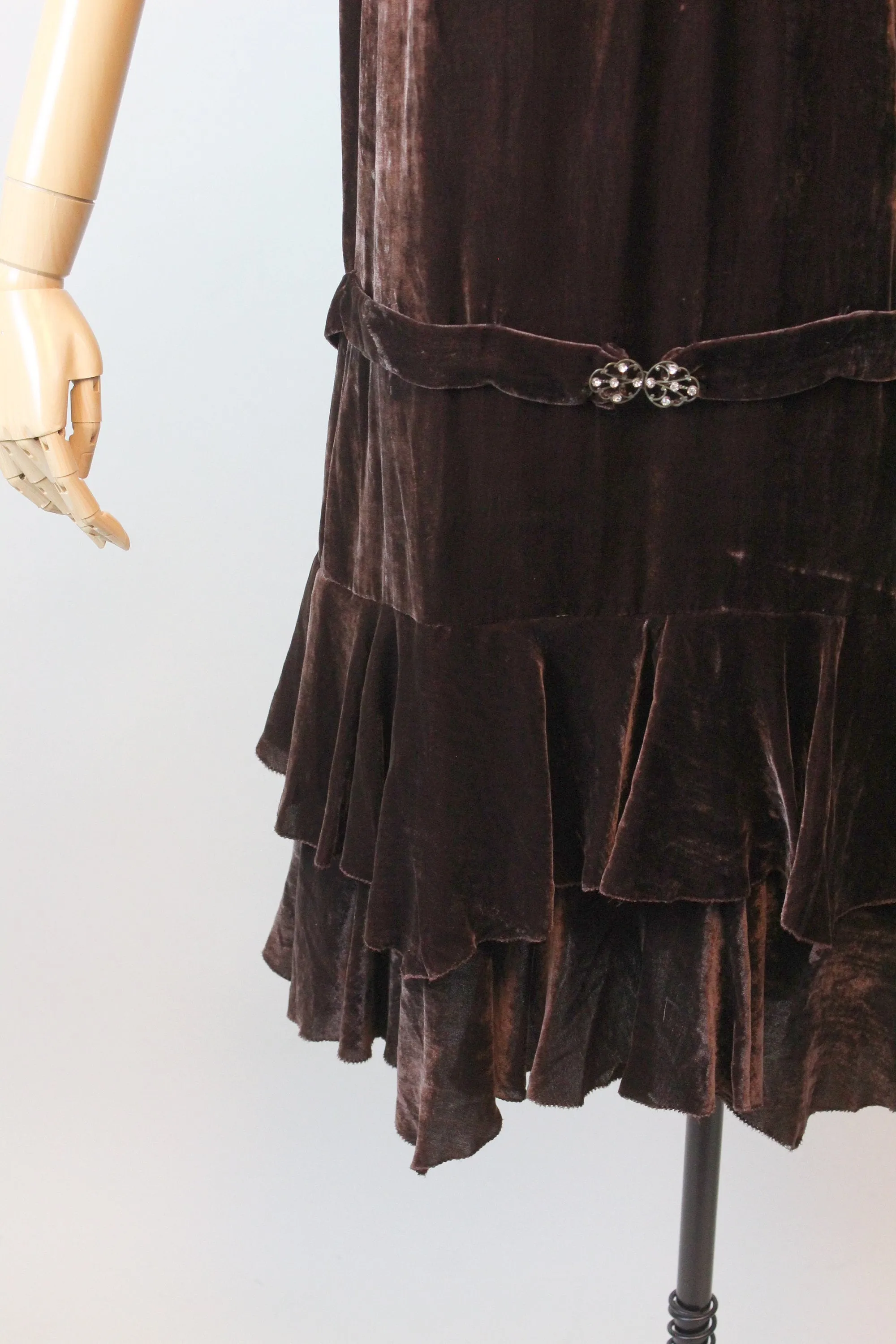 1920s CHOCOLATE CAPE silk velvet dress small | new fall