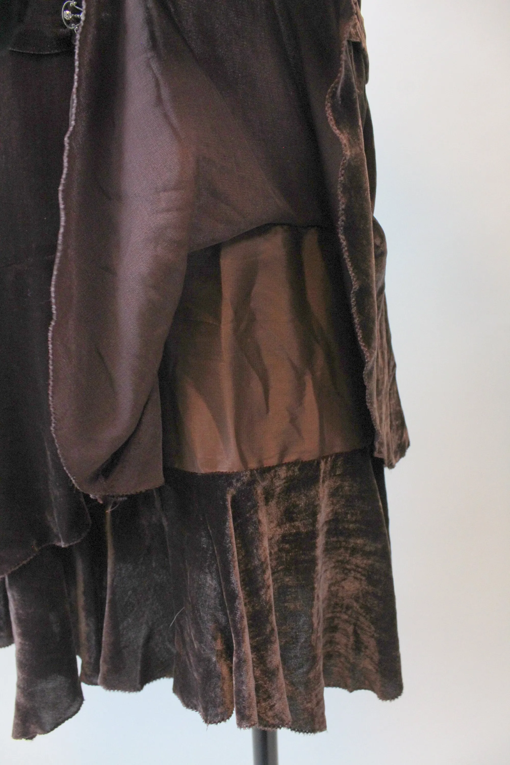 1920s CHOCOLATE CAPE silk velvet dress small | new fall