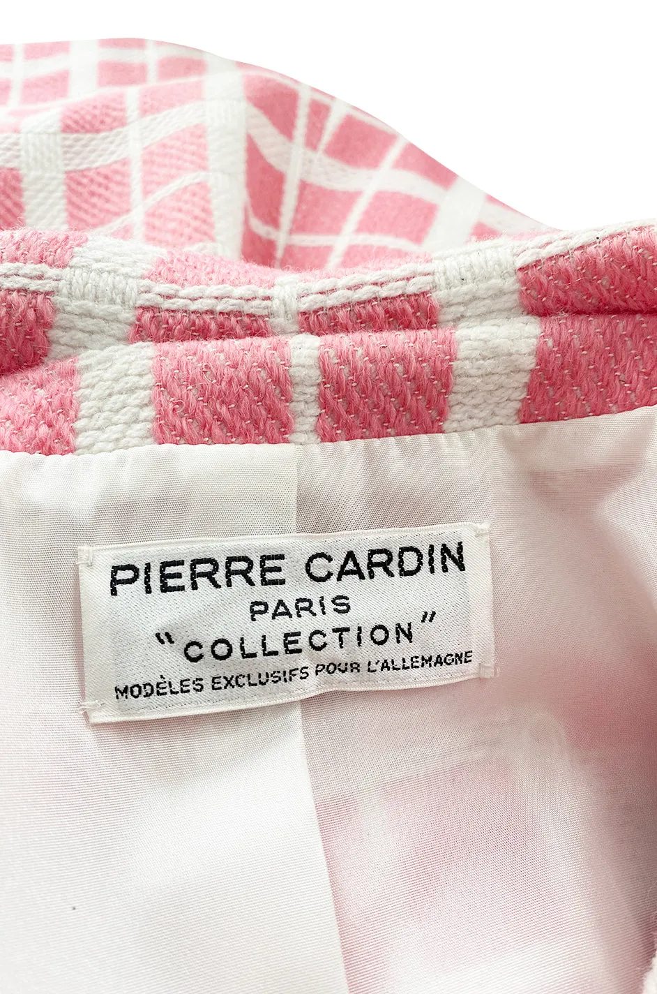 1960s Pierre Cardin Pink & White Check Woven Wool Fabric Spring Coat