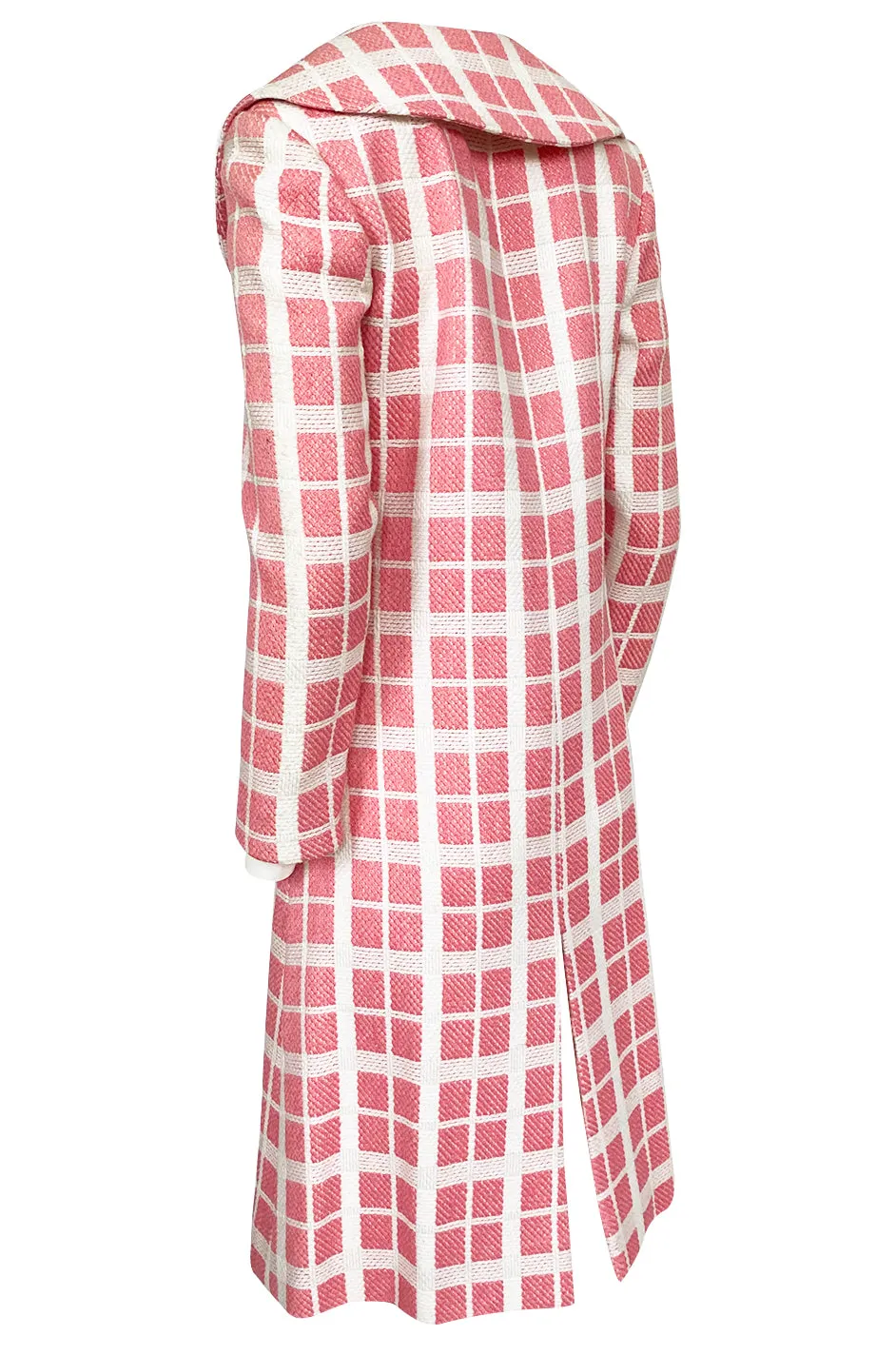 1960s Pierre Cardin Pink & White Check Woven Wool Fabric Spring Coat