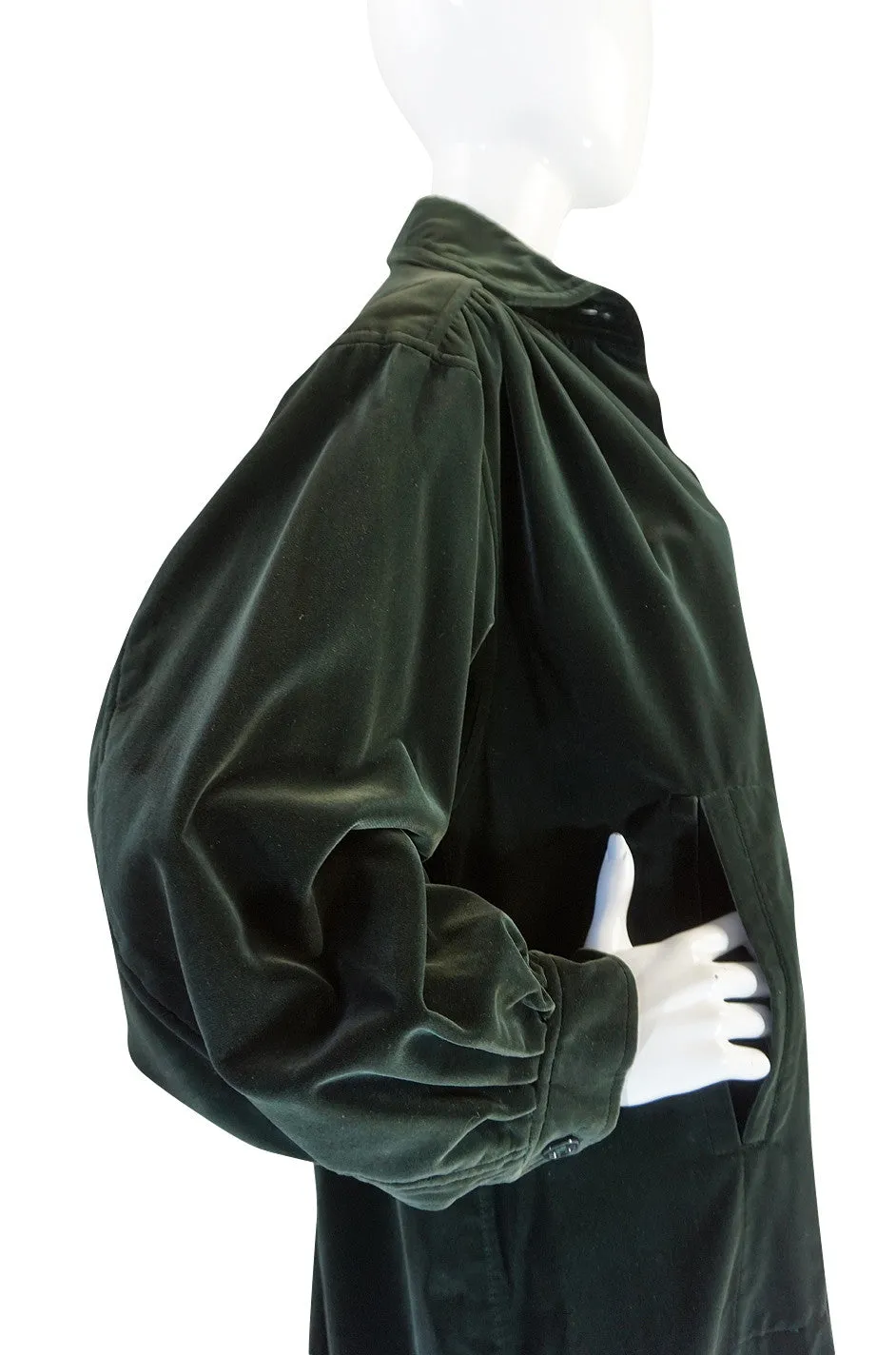 1970s Bottle Green Yves Saint Laurent Velvet Smock Coat