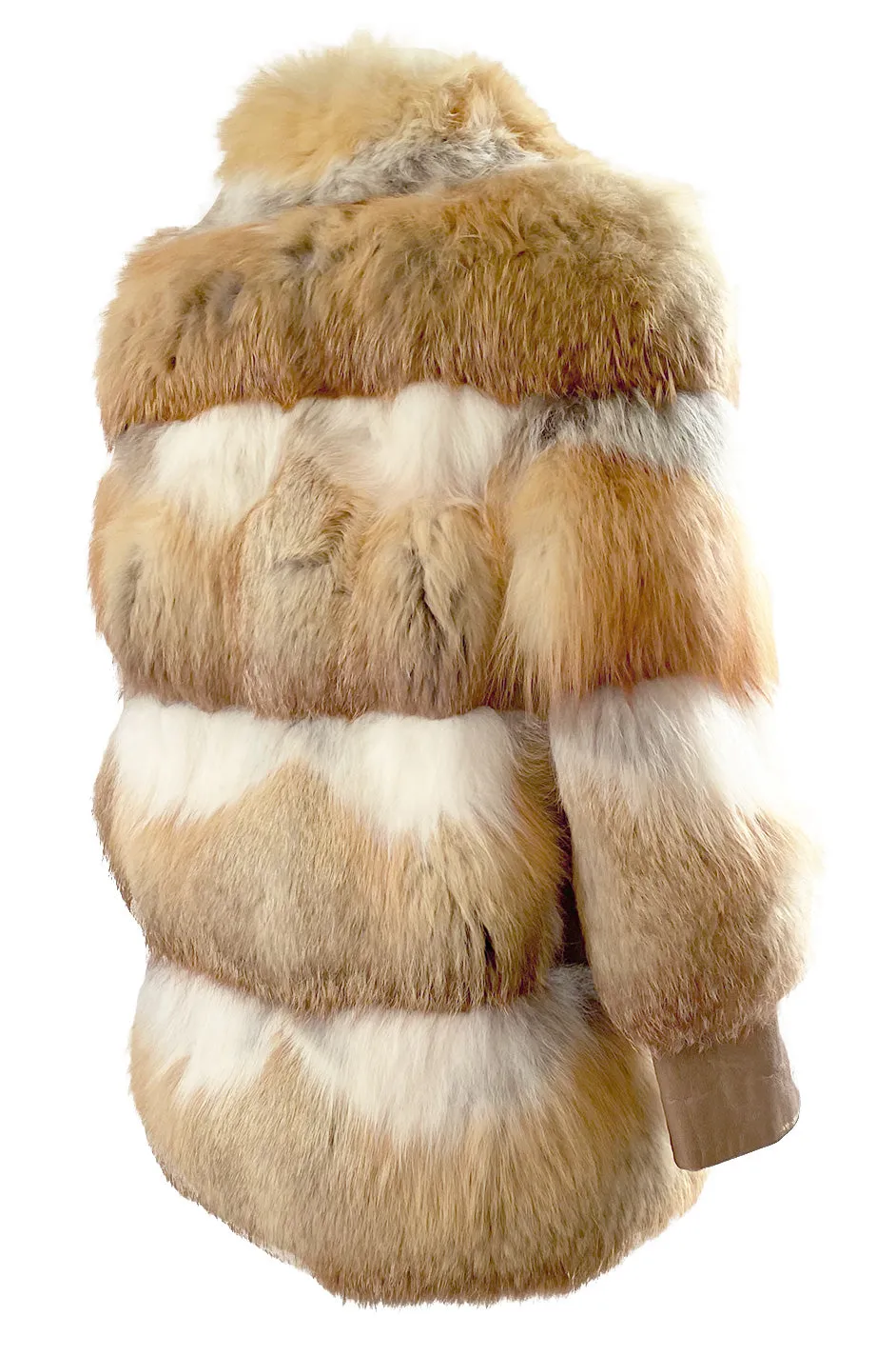 1970s Natural Red Fox Fur & Leather Coat w Brass Turnkey Closures