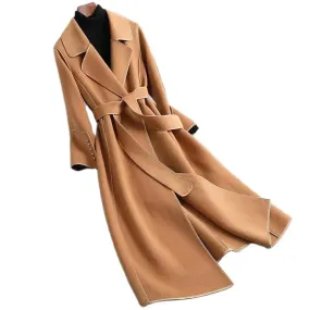 2023 Female Autumn Winter Solid Color Korean Slim Thin Woolen Coat Women Mid-length Woolen Quilted Velvet Thickened CoatA679