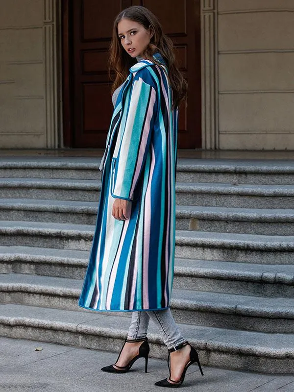 Advanced Phlegmatic Color-Stripe Midi Overcoat