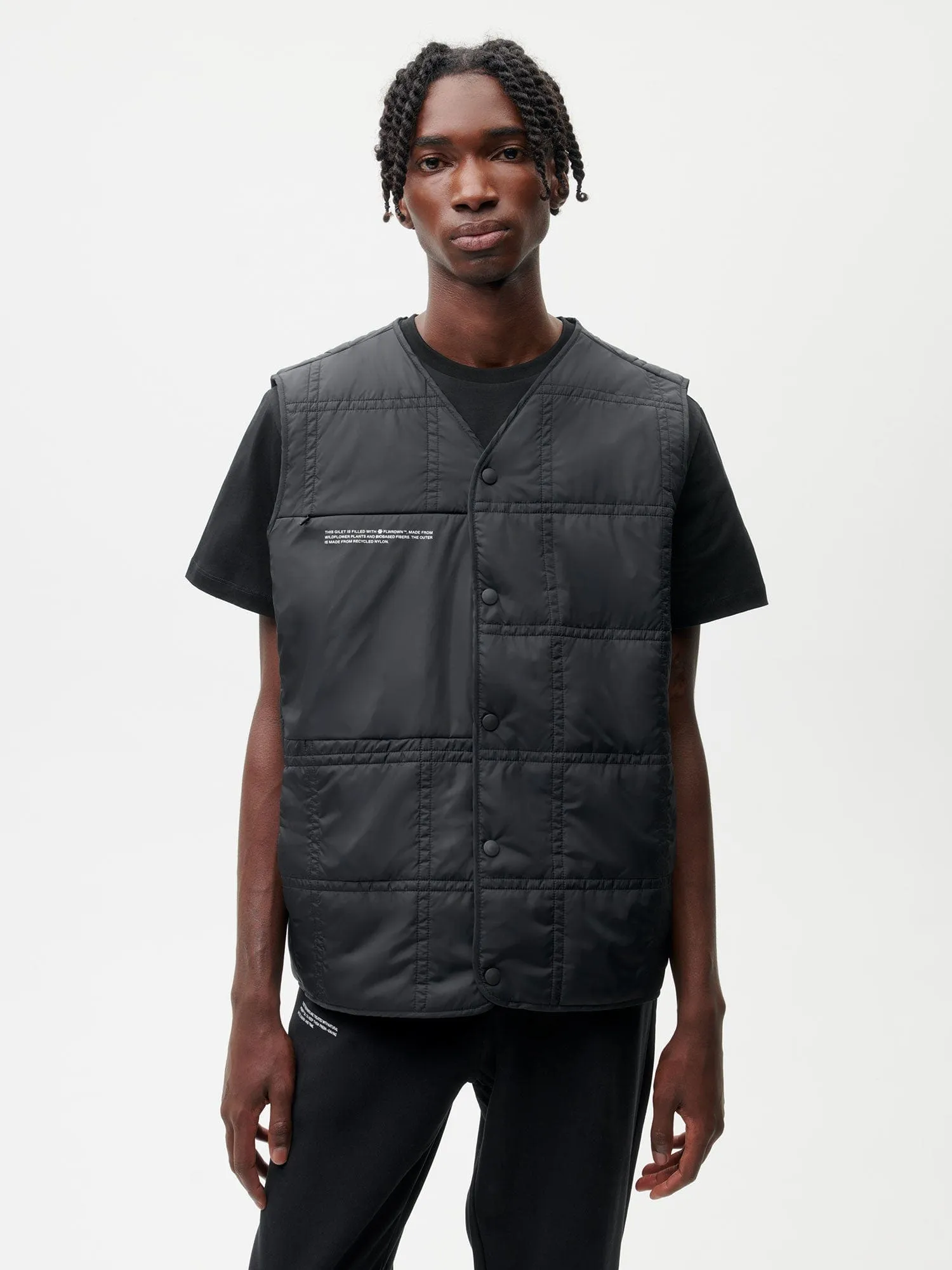 Archive Mens Flower-Warmth Quilted Gilet—black