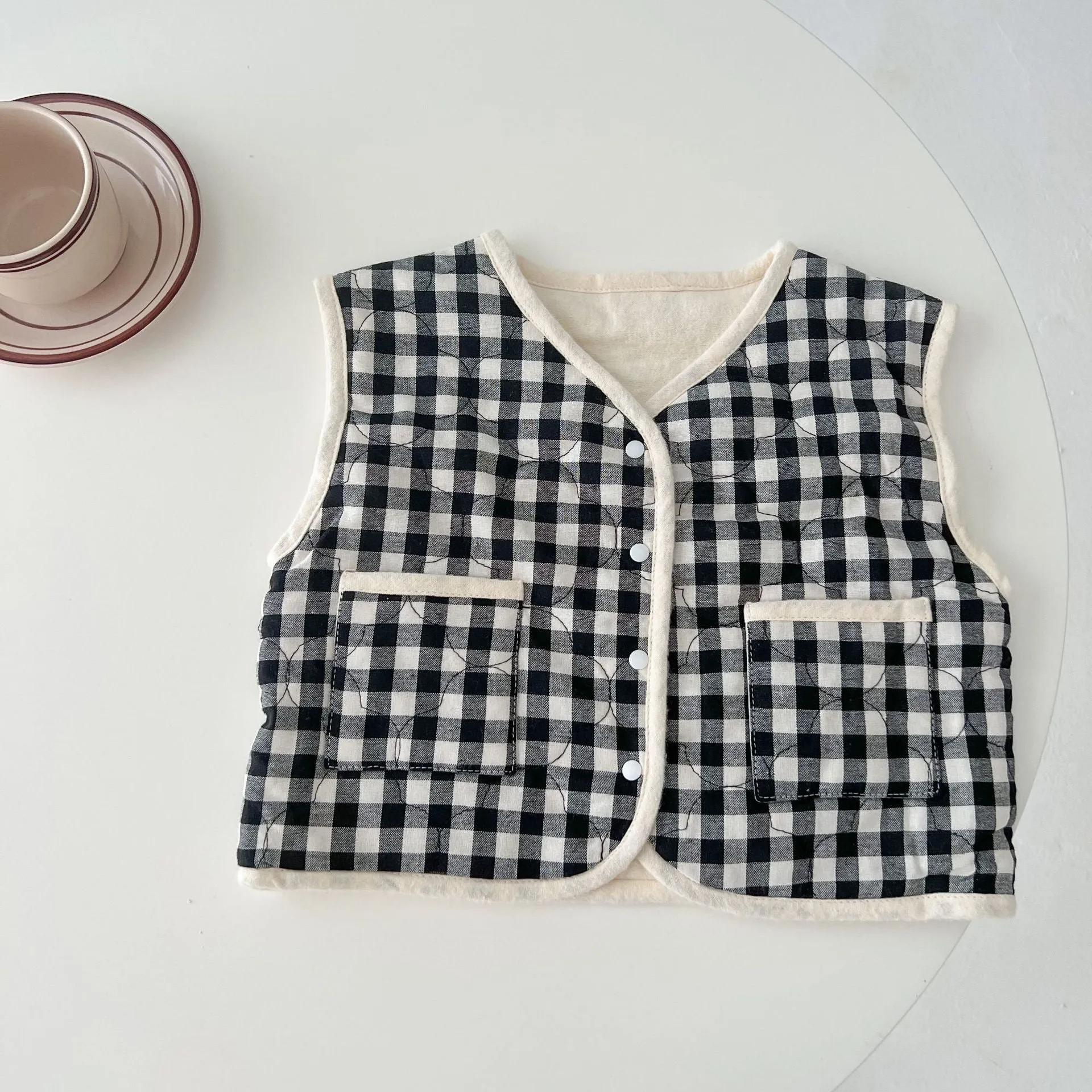 Baby Colorblock Plaid Pattern Sleeveless Thickened Quilted Vest Coat Outfit by MyKids-USA™