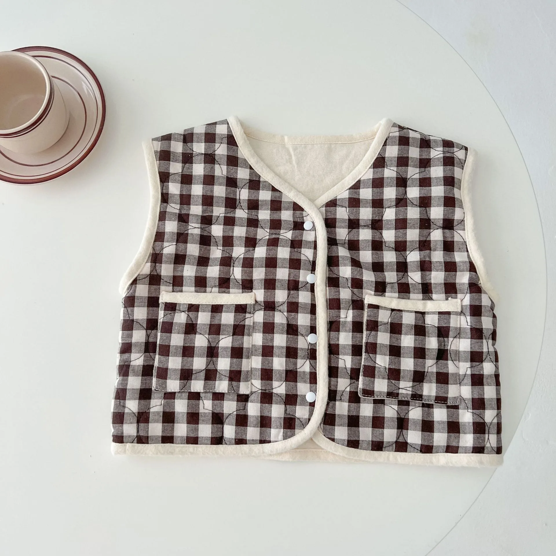 Baby Colorblock Plaid Pattern Sleeveless Thickened Quilted Vest Coat Outfit by MyKids-USA™