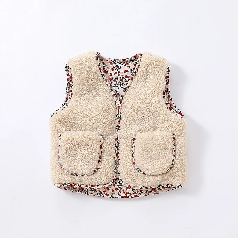 Baby Solid Color Lamb Fleece Quilted Warm Sleeveless Coat by MyKids-USA™