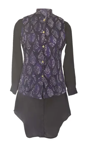 Basic Black Paisley Printed Waist Coat Style Jacket With Tunic - Final Sale