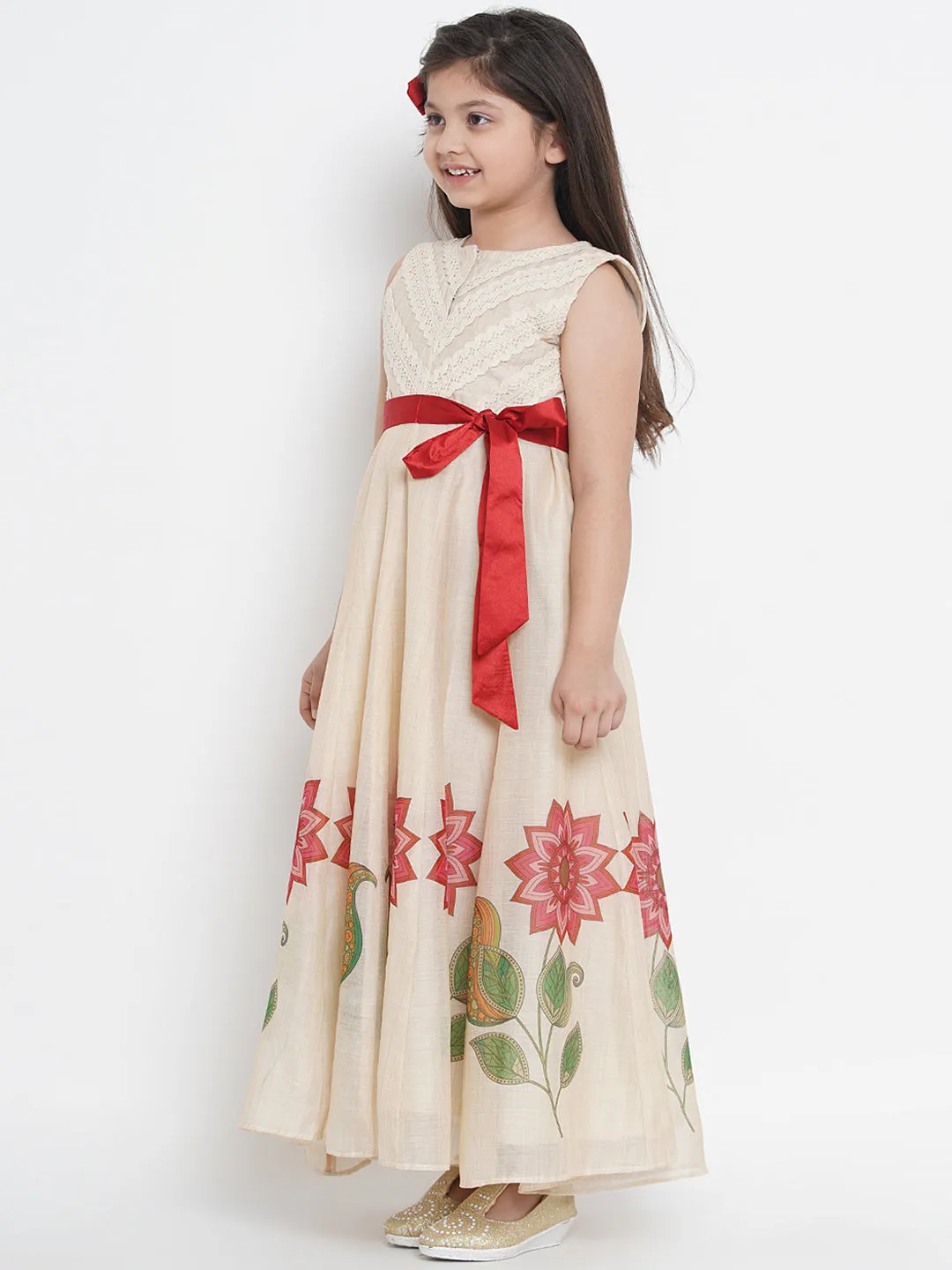 Beige & Red Floral Maxi Dress