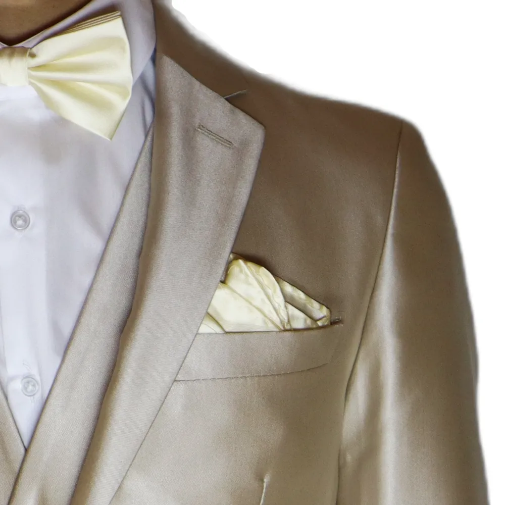 Beige Avanti Milano Shark Skin Notch Lapel Three Piece Suit