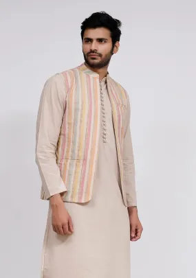 Beige Stripe Nehru Jacket