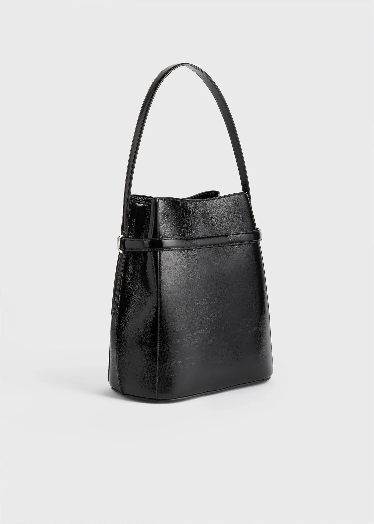 Belted naplack-leather bucket bag black