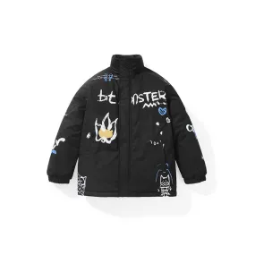 Bigdons hand-painted graffiti printed stand-up collar with rotator sleeves closed sleeves padded jacket