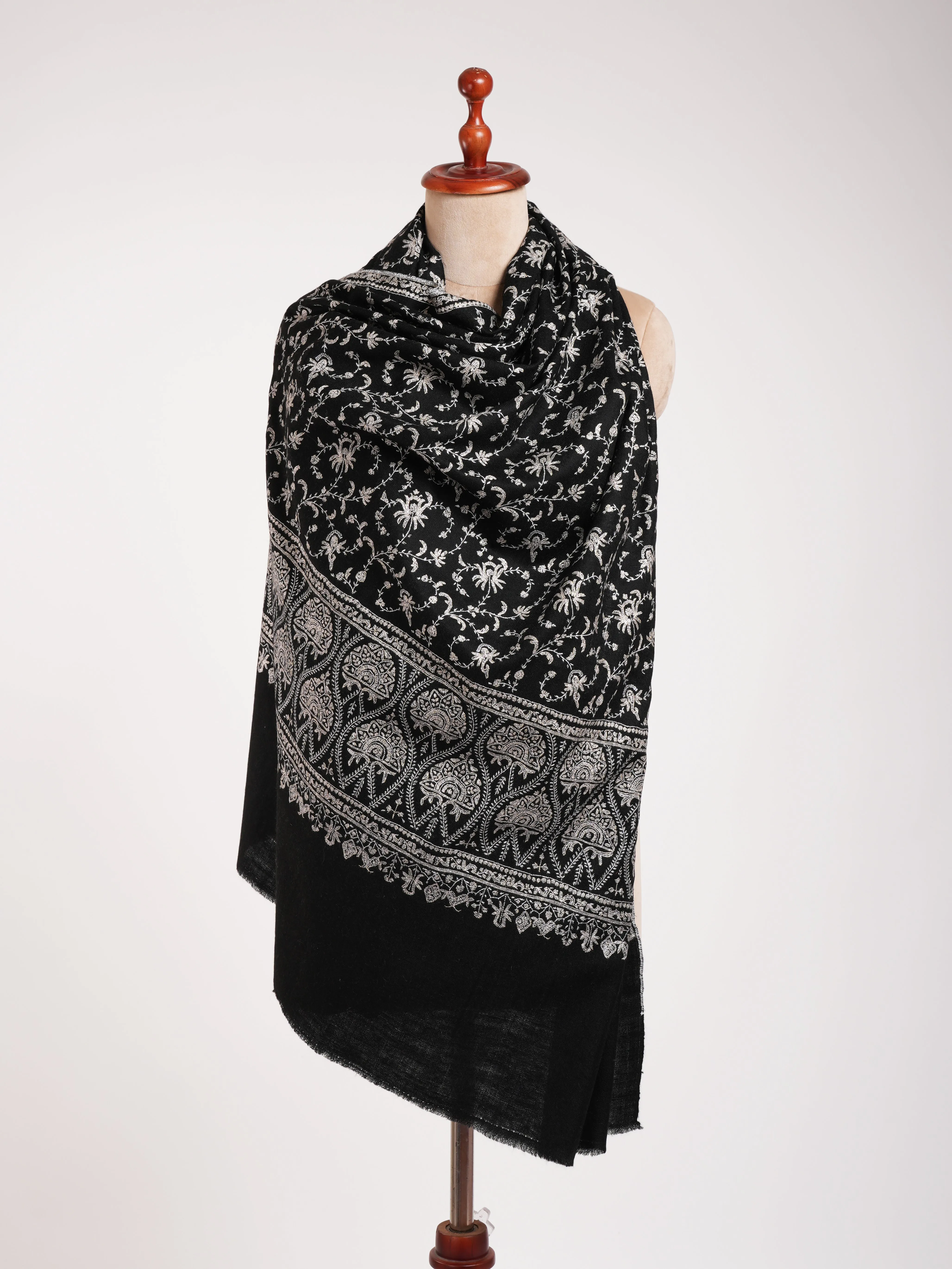 Black Pashmina Handloomed Shawl with Hand Embroidery