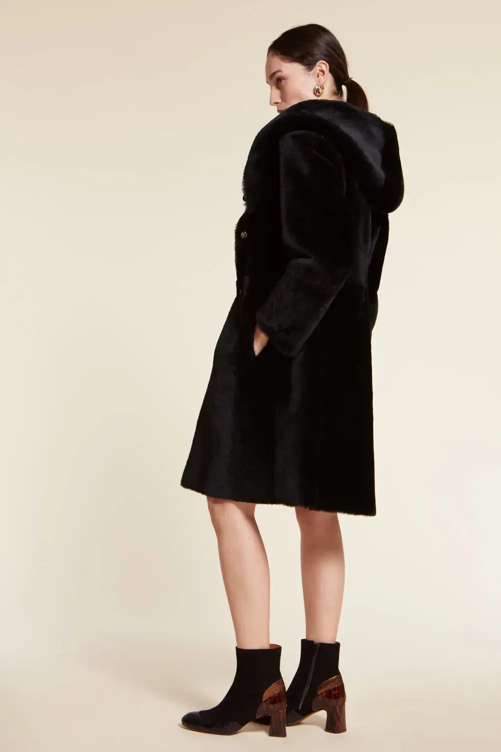 Black shearling coat womens