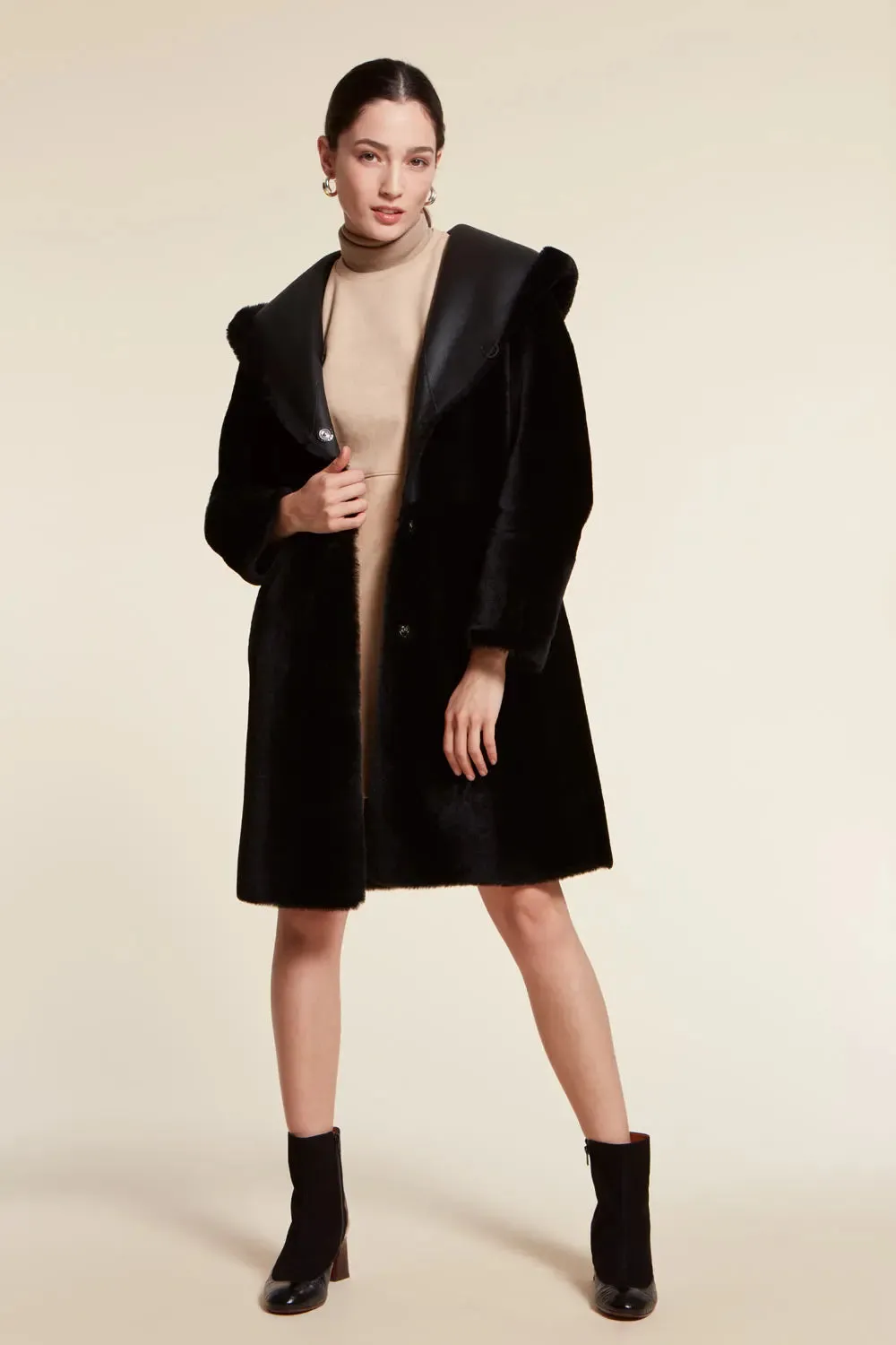 Black shearling coat womens