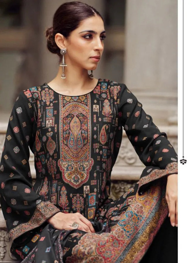 Black Unstitched Pure Pashmina Woven Winter Suit Dress Material for Women