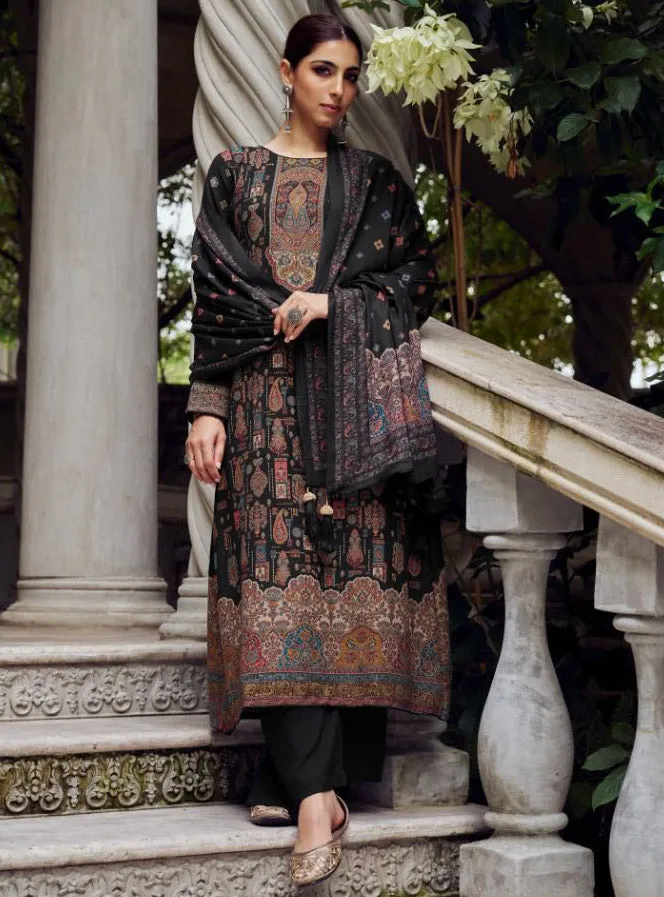 Black Unstitched Pure Pashmina Woven Winter Suit Dress Material for Women