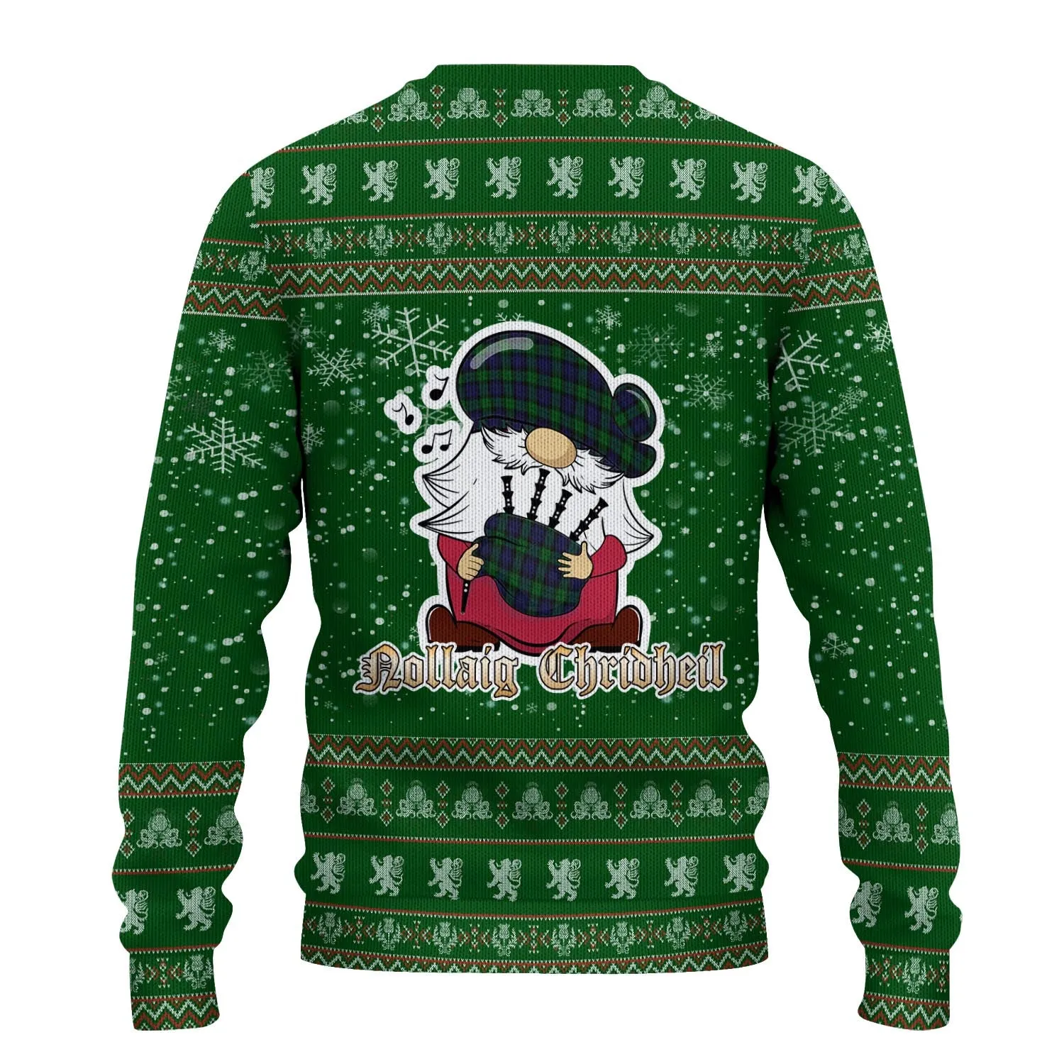 Black Watch Clan Christmas Family Ugly Sweater with Funny Gnome Playing Bagpipes