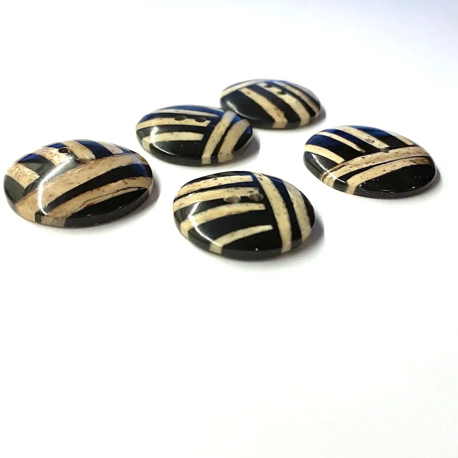 Black/Tan Round Bamboo Stripezoid 1" Round Limited Supply