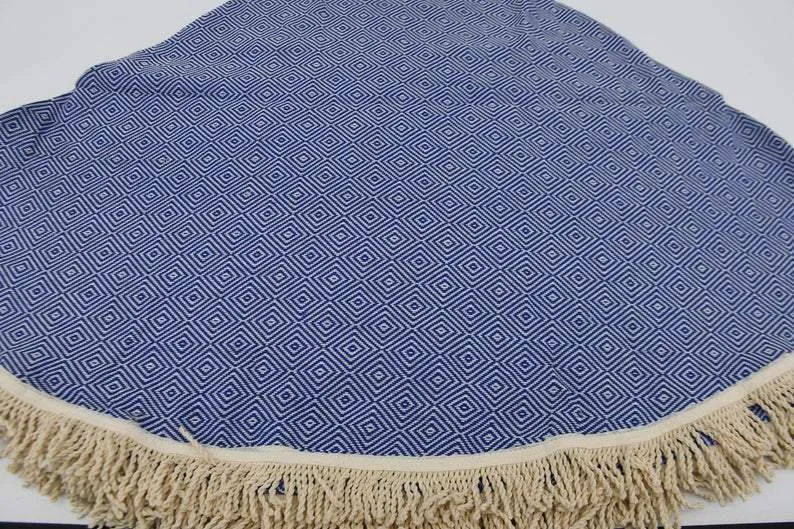 Blue 100% Cotton Round Beach Towel