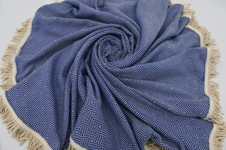 Blue 100% Cotton Round Beach Towel