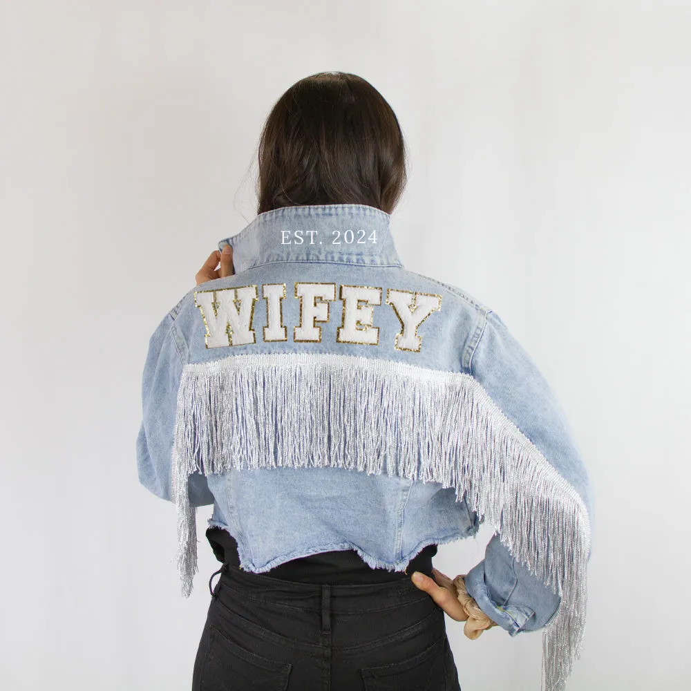 (Blue Fringe) Patch Denim Jacket