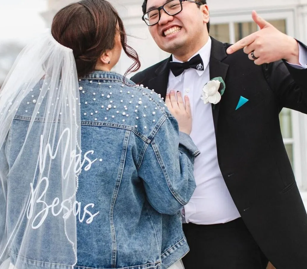 (Blue Pearl) Custom Bride Denim Jacket