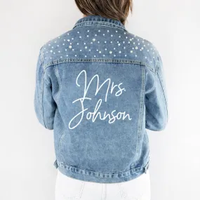 (Blue Pearl) Custom Bride Denim Jacket