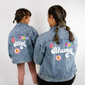 (Blue Pearl) Mama and Mini Retro Patch Denim Jacket