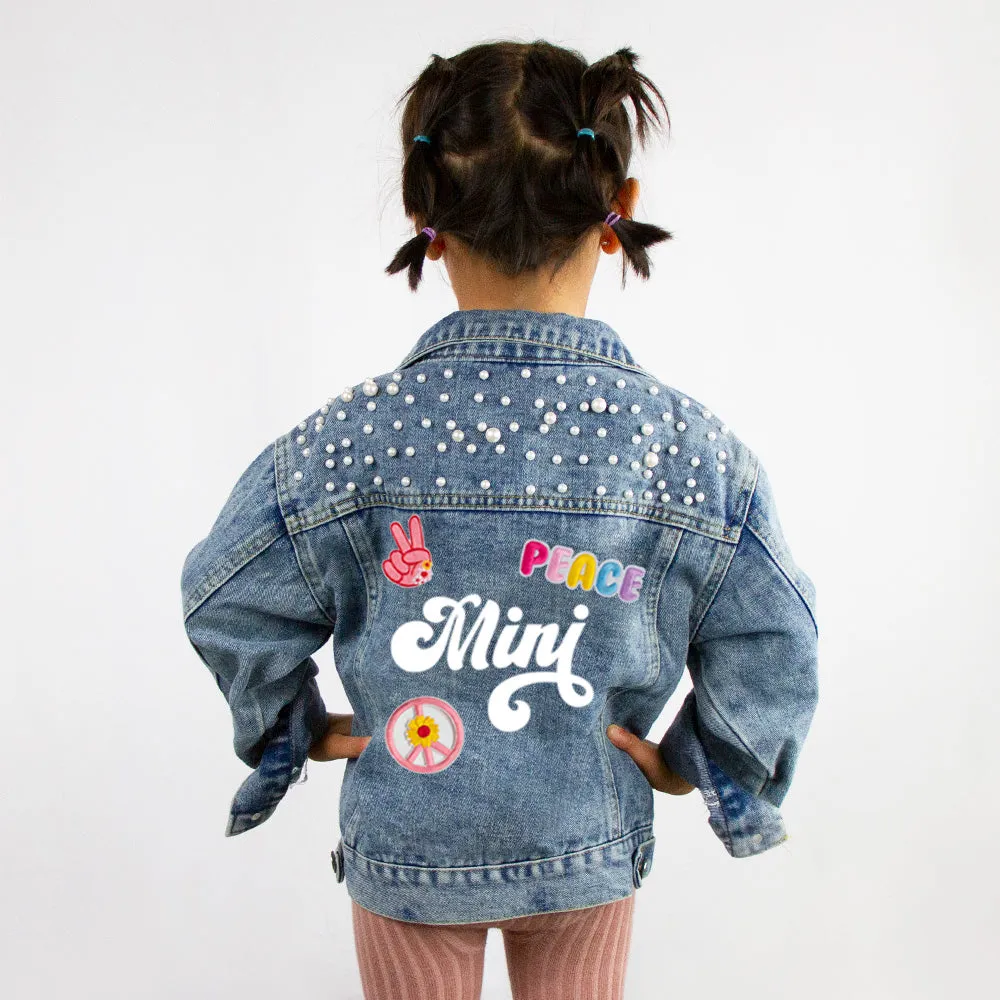 (Blue Pearl) Mama and Mini Retro Patch Denim Jacket