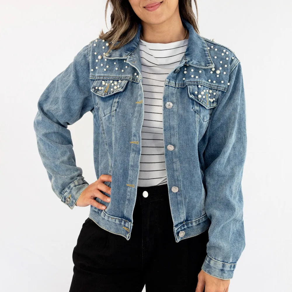 (Blue Pearl) Personalized Bridal Denim Jacket