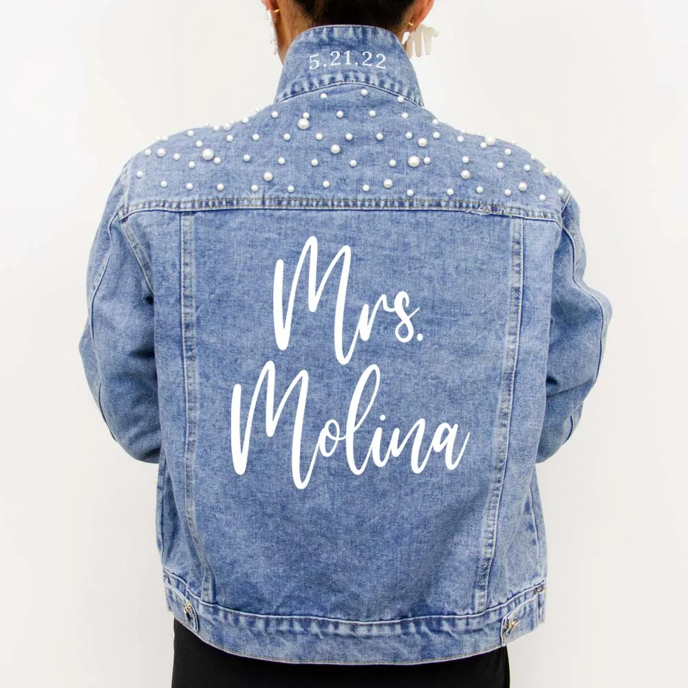 (Blue Pearl) Personalized Bridal Denim Jacket