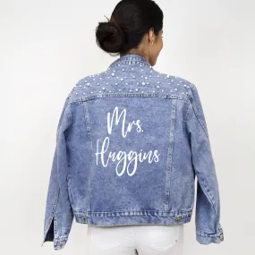 (Blue Pearl) Personalized Bridal Denim Jacket