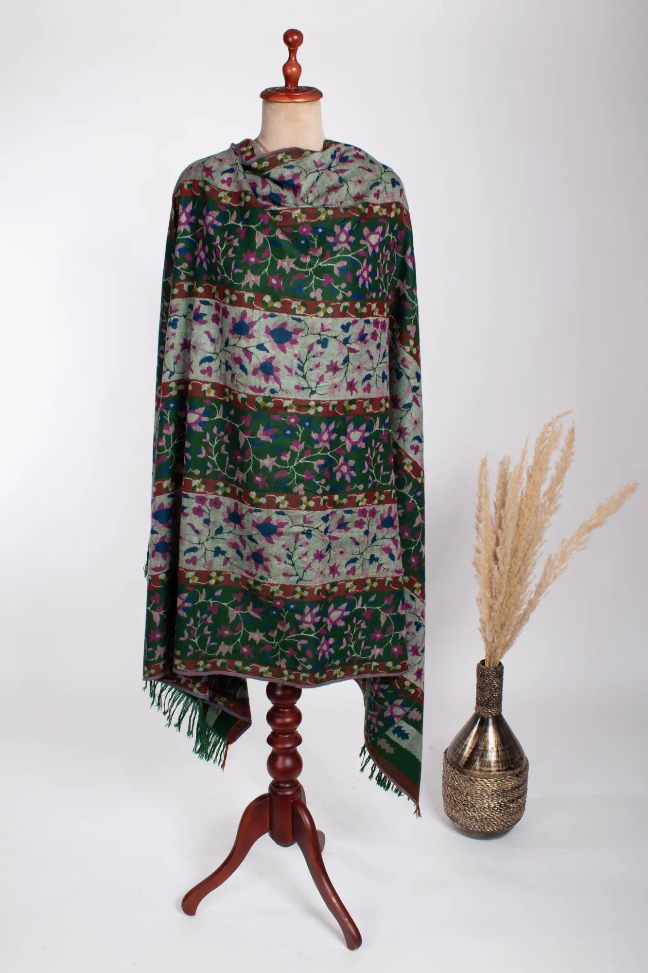 Botanical Green Handwoven Kani Pashmina Shawl - CREWE