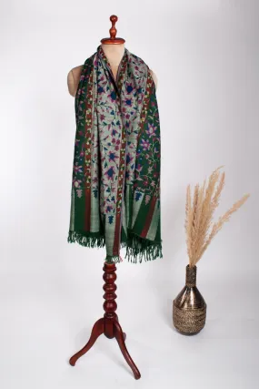 Botanical Green Handwoven Kani Pashmina Shawl - CREWE