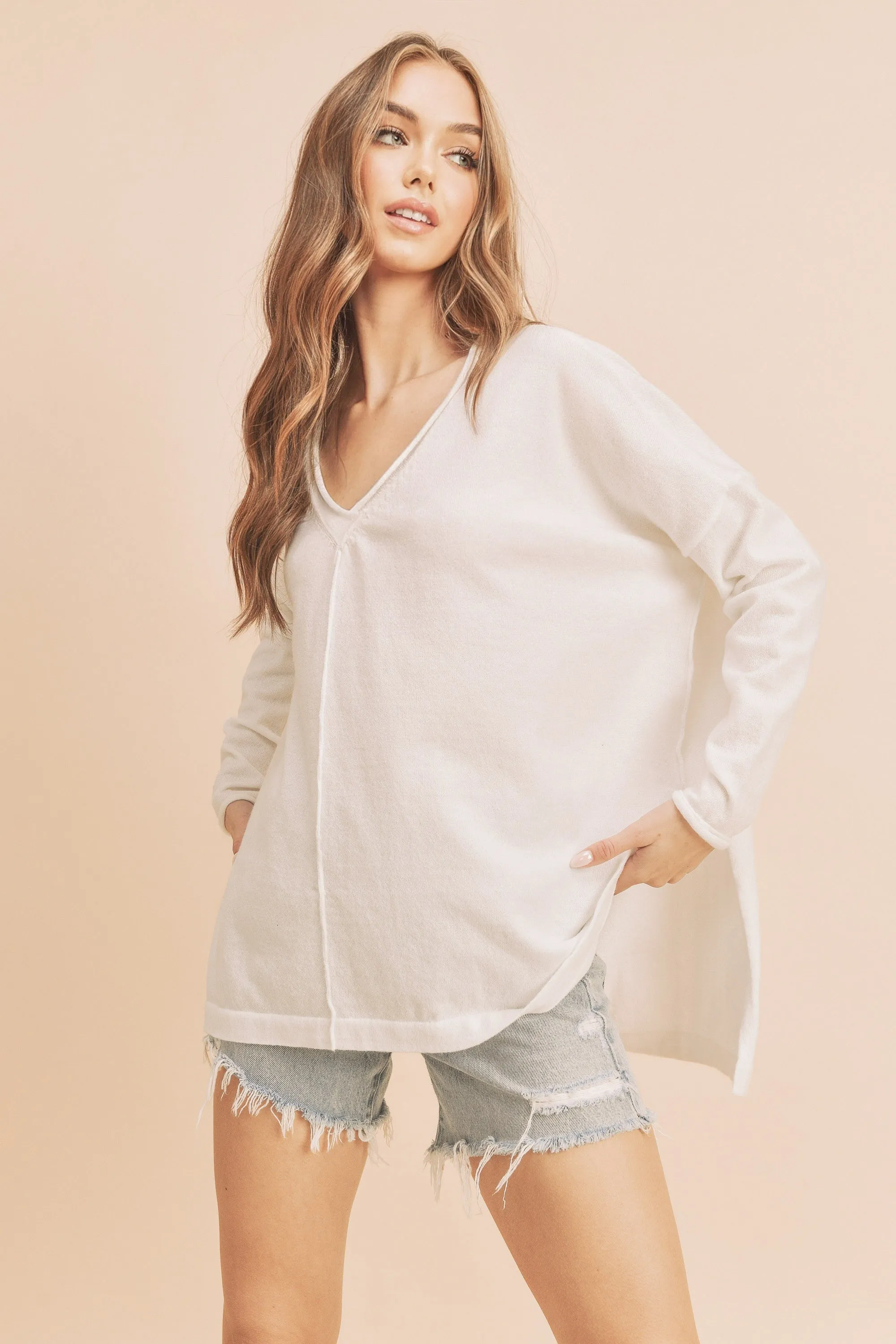 Boxy V-Neck Sweater Top