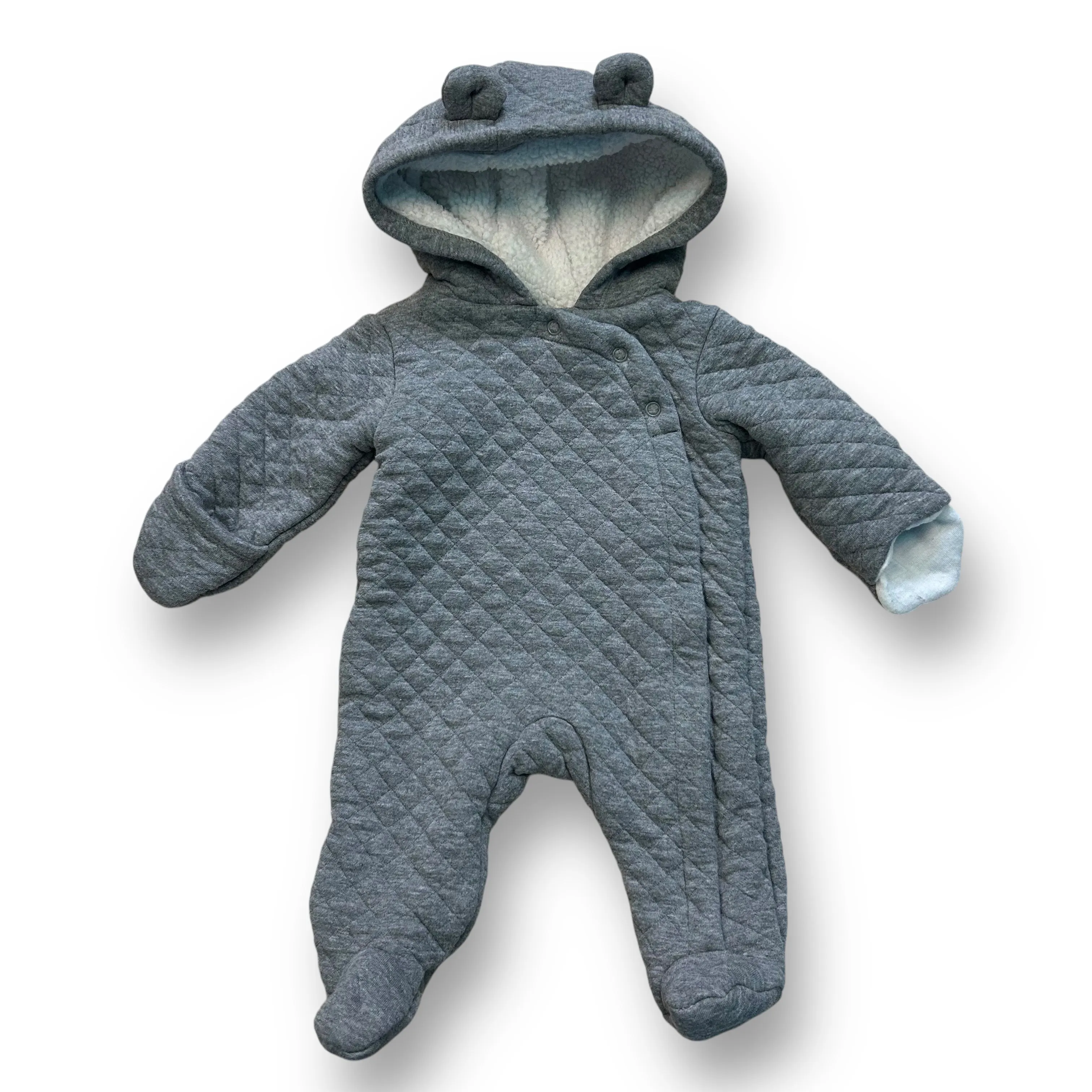 Boys Carter's Size Newborn Gray Quilted Snap-Up Sherpa Hooded Bunting