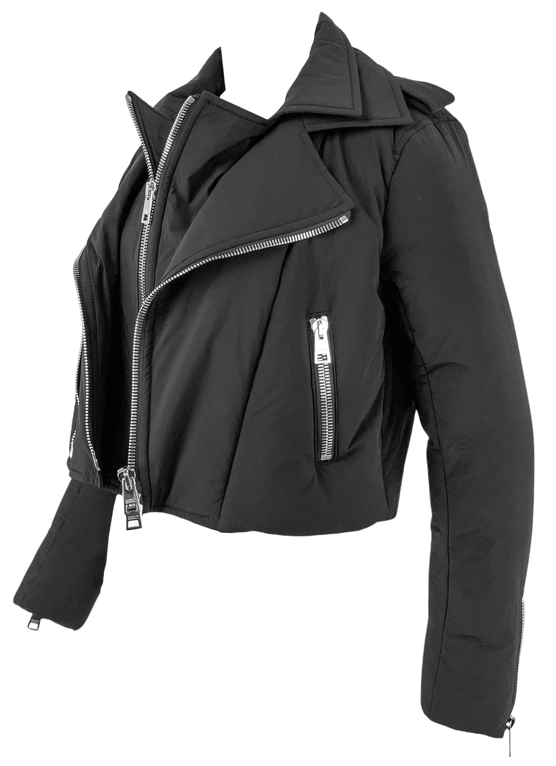 Brandon Maxwell Briar Puffed Moto Jacket in Black