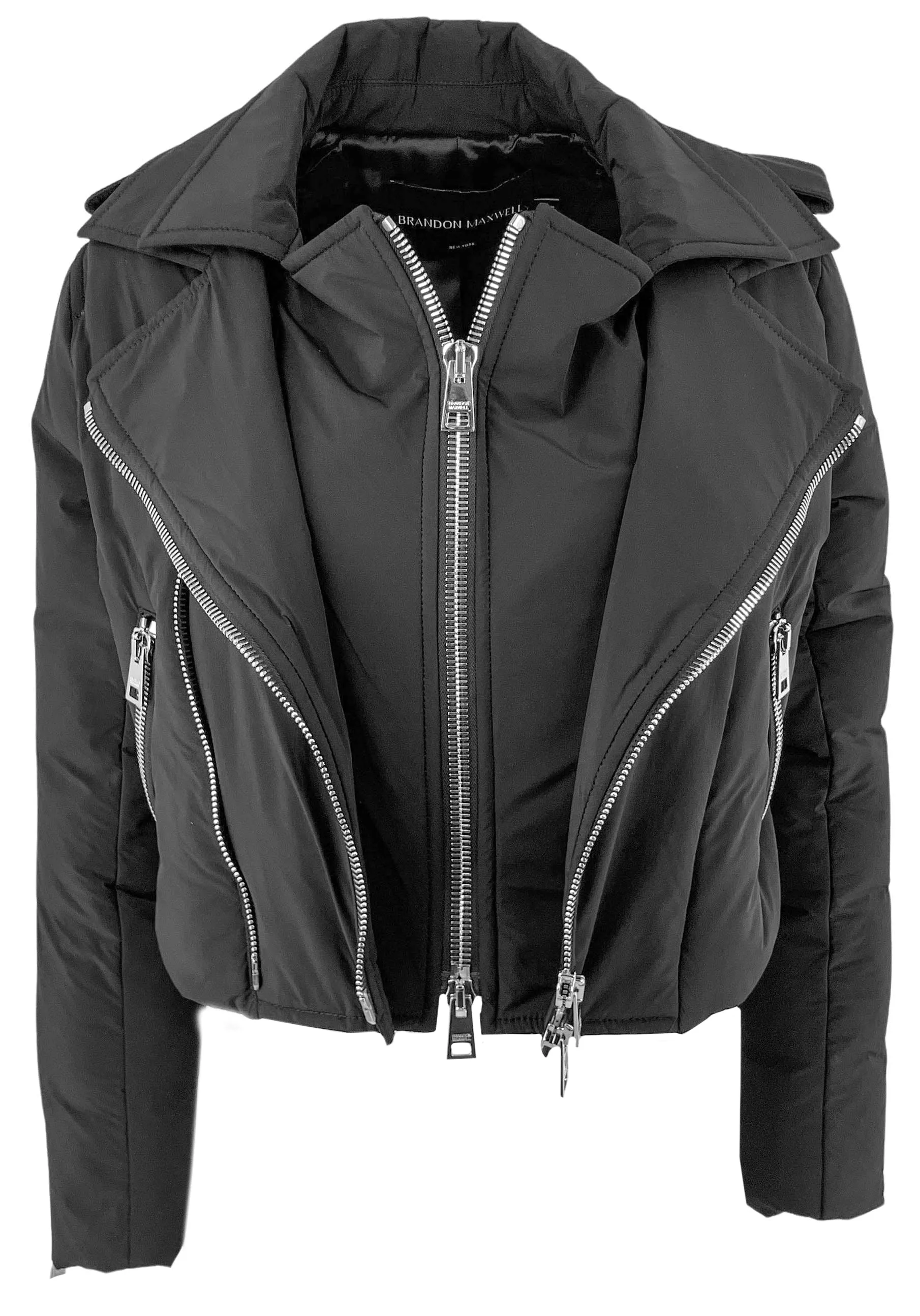 Brandon Maxwell Briar Puffed Moto Jacket in Black