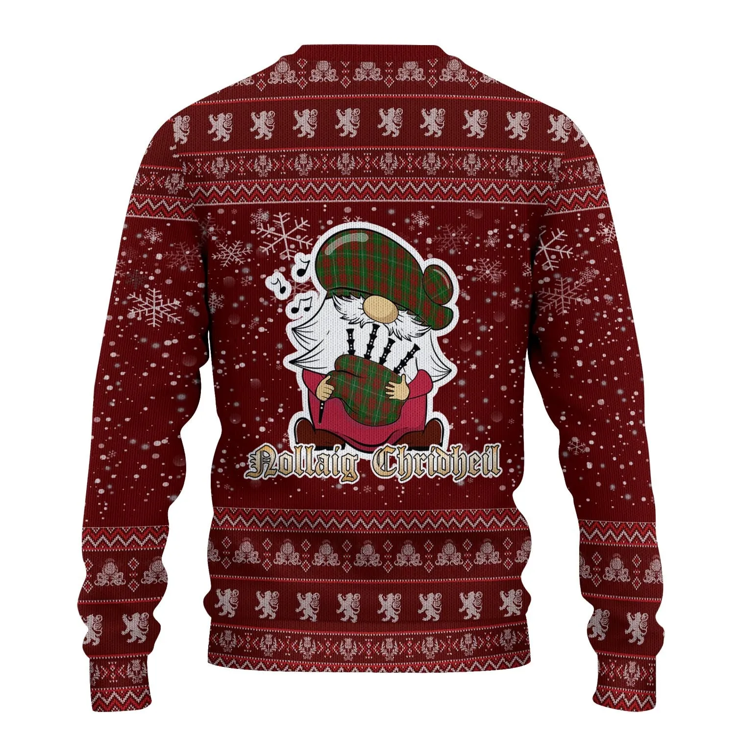 Bruce Hunting Clan Christmas Family Ugly Sweater with Funny Gnome Playing Bagpipes