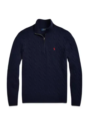 Cable Half Zip Pullover - Blue