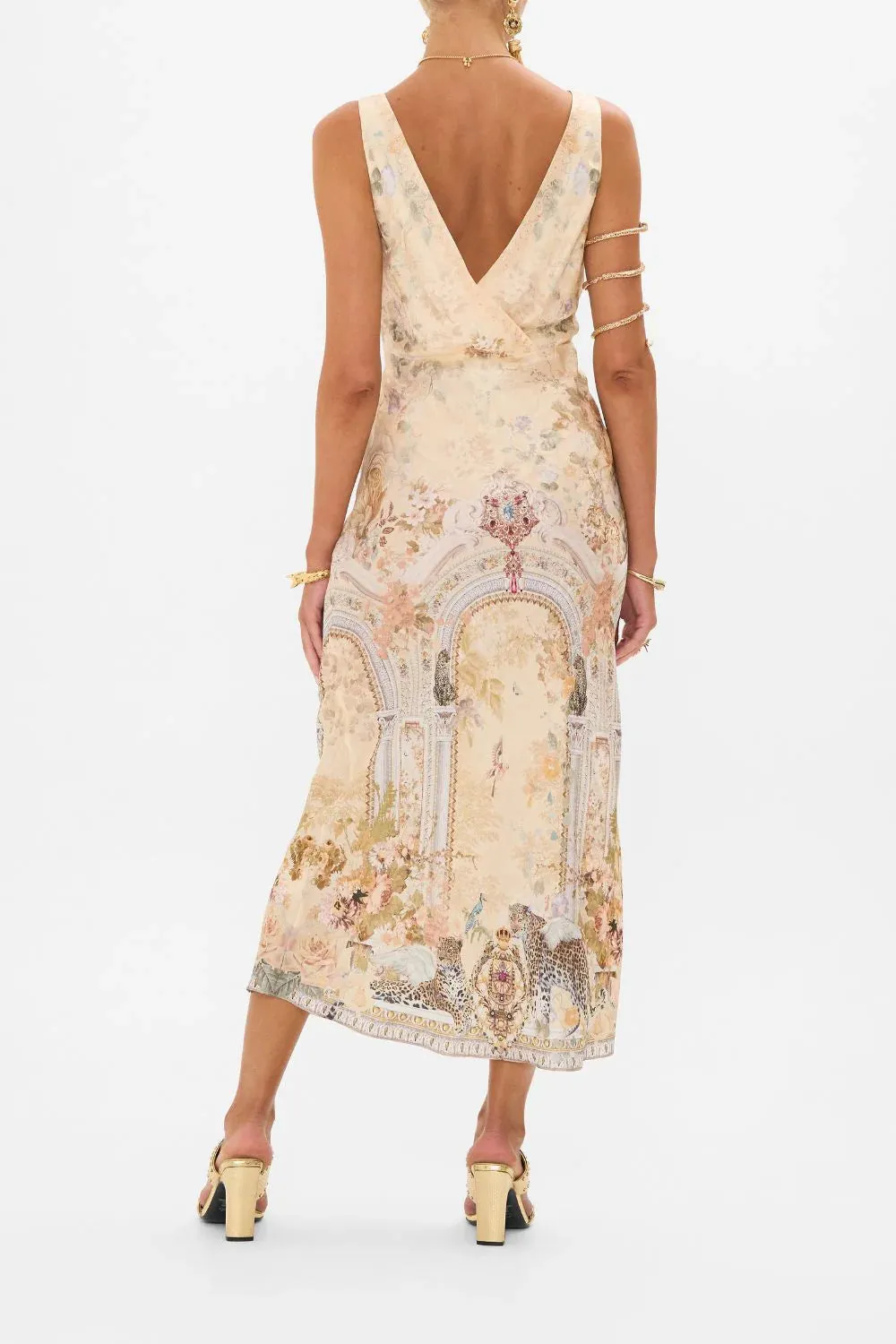 CAMILLA |  Adorned in antiquity V-neck jacquard slip dress