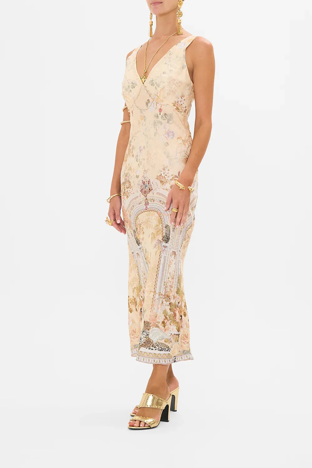 CAMILLA |  Adorned in antiquity V-neck jacquard slip dress