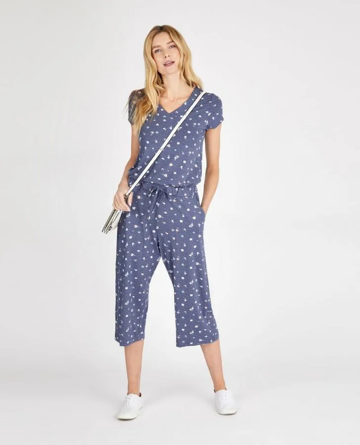 Cap Sleeve Crop Ditsy Spot Jumpsuit