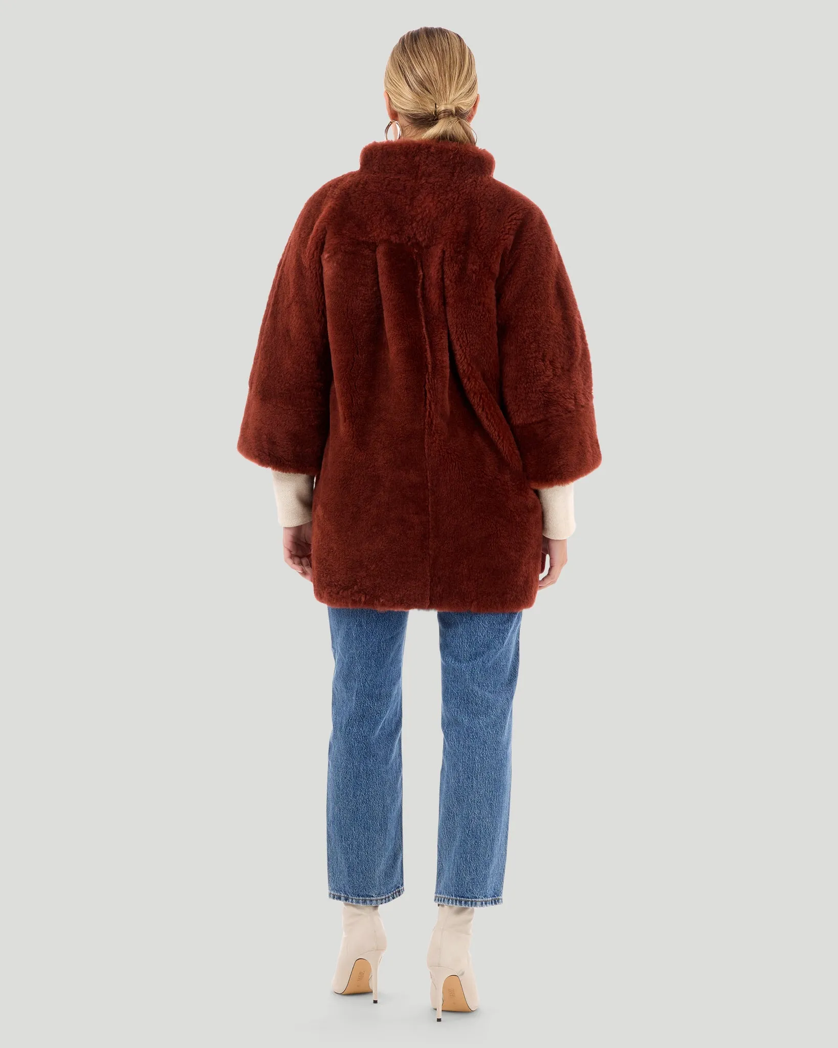 CASHMERE GOAT JACKET WITH STAND COLLAR AND CROPPED SLEEVES