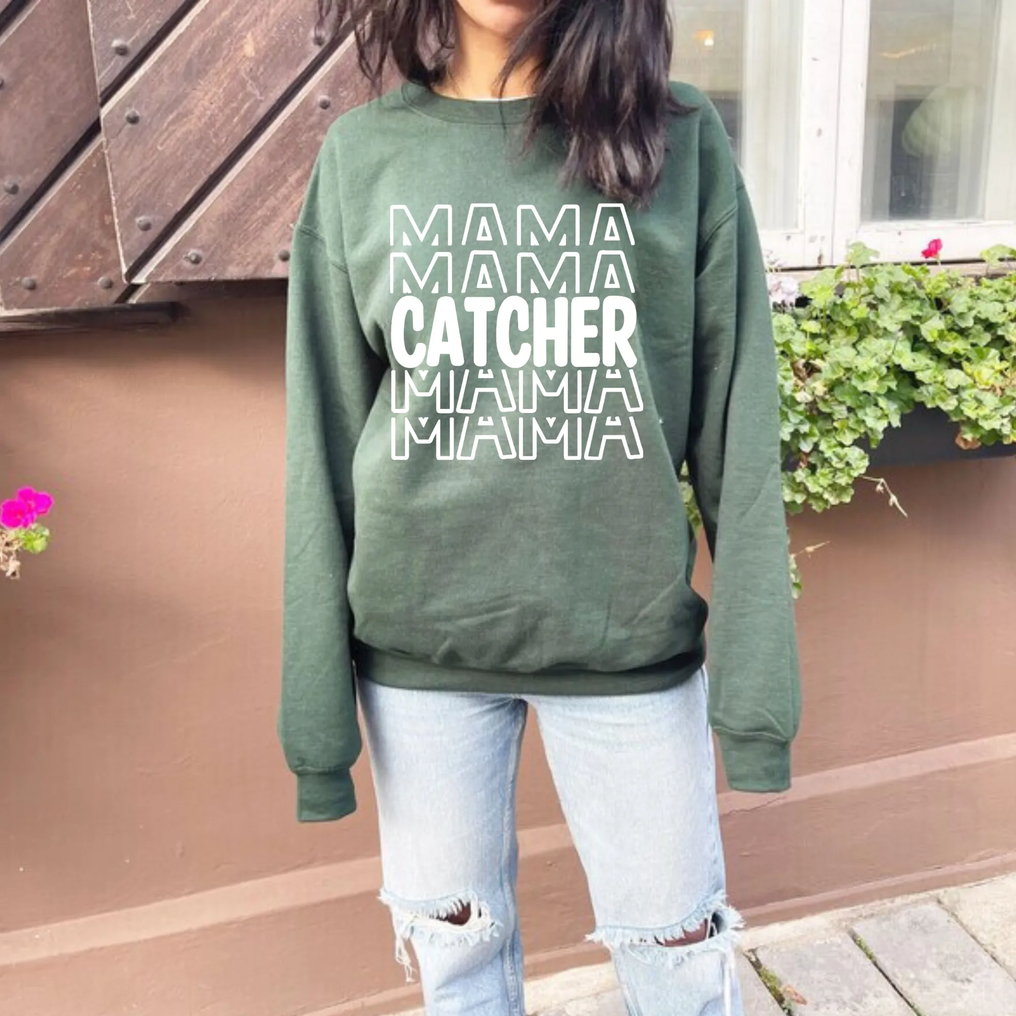 Catcher Mama | Baseball Mom Crewneck Sweatshirt